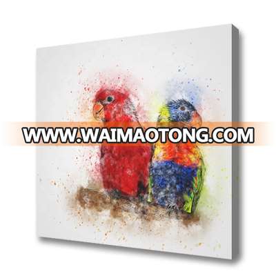 Watercolour Animal Art Canvas Print Parrot Couple Wall Painting Decoration