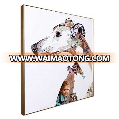 Abstract Newspaper Animal Art Wall Picture Framed Canvas Cartoon Dog Painting