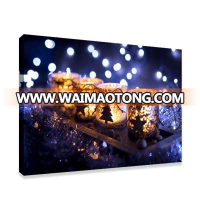 Christmas Decor Tiny LED Light Lantern Wall Art Framed Hang Canvas Painting