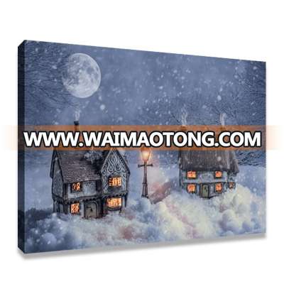 LED Light Thatched Cottage Art Christmas Wall Decor Canvas Painting