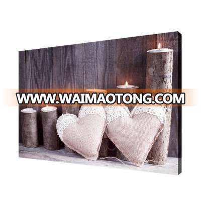 LED Light Wood Candle Love Decor Framed Canvas Painting Art For Wedding